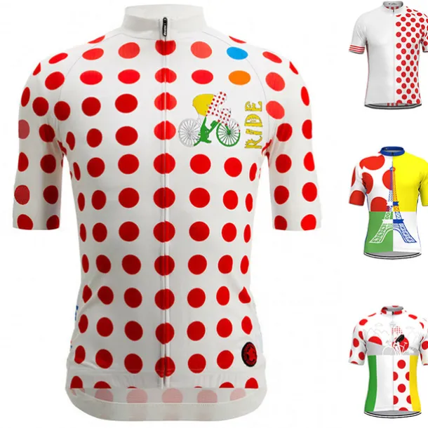 Men's Cycling Jersey Polka Dot Short Sleeve Bike Jersey Top with 3 Rear Pockets Mountain Bike MTB Road Bike Cycling Quick Dry Reflective Strips Back Pocket Moisture Wicking Sports Black White Yellow