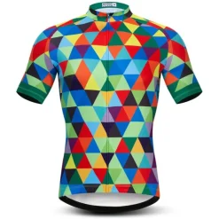 Men's Cycling Jersey Rainbow Plaid Checkered Patterned Short Sleeve Bike Jersey Top with 3 Rear Pockets Mountain Bike MTB Road Bike Cycling Quick Dry Front Zipper Back Pocket Sweat wicking Sports Red