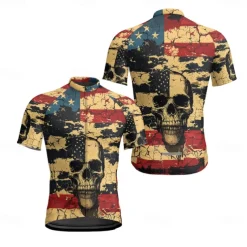 Men&#039;s Cycling Jersey Skull National Flag Short Sleeve Bike Tee Tshirt Jersey with 3 Rear Pockets Mountain Bike MTB Quick Dry Anatomic Design Wicking Breathable Sports Black Yellow Red Clothing Apparel