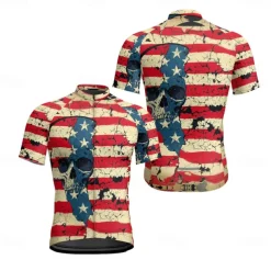 Men&#039;s Cycling Jersey Skull National Flag Short Sleeve Bike Tee Tshirt Jersey with 3 Rear Pockets Mountain Bike MTB Quick Dry Anatomic Design Wicking Breathable Sports Black Yellow Red Clothing Apparel