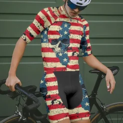 Men's Cycling Jersey Skull National Flag Short Sleeve Bike Tee Tshirt Jersey with 3 Rear Pockets Mountain Bike MTB Quick Dry Anatomic Design Wicking Breathable Sports Black Yellow Red Clothing Apparel