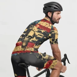 Men's Cycling Jersey Skull National Flag Short Sleeve Bike Tee Tshirt Jersey with 3 Rear Pockets Mountain Bike MTB Quick Dry Anatomic Design Wicking Breathable Sports Black Yellow Red Clothing Apparel