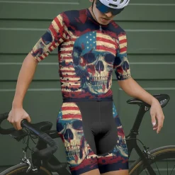 Men's Cycling Jersey Skull National Flag Short Sleeve Bike Tee Tshirt Jersey with 3 Rear Pockets Mountain Bike MTB Quick Dry Anatomic Design Wicking Breathable Sports Black Yellow Red Clothing Apparel