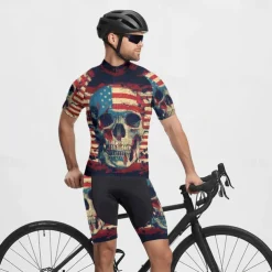 Men's Cycling Jersey Skull National Flag Short Sleeve Bike Tee Tshirt Jersey with 3 Rear Pockets Mountain Bike MTB Quick Dry Anatomic Design Wicking Breathable Sports Black Yellow Red Clothing Apparel