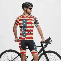 Men's Cycling Jersey Skull National Flag Short Sleeve Bike Tee Tshirt Jersey with 3 Rear Pockets Mountain Bike MTB Quick Dry Anatomic Design Wicking Breathable Sports Black Yellow Red Clothing Apparel