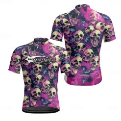 Men&#039;s Cycling Jersey Skull Short Sleeve Bike Tee Tshirt Jersey with 3 Rear Pockets Mountain Bike MTB Quick Dry Anatomic Design Wicking Breathable Sports Violet Dark Purple Red Clothing Apparel