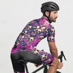 Men's Cycling Jersey Skull Short Sleeve Bike Tee Tshirt Jersey with 3 Rear Pockets Mountain Bike MTB Quick Dry Anatomic Design Wicking Breathable Sports Violet Dark Purple Red Clothing Apparel