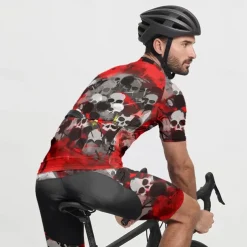 Men's Cycling Jersey Skull Short Sleeve Bike Tee Tshirt Jersey with 3 Rear Pockets Mountain Bike MTB Quick Dry Anatomic Design Wicking Breathable Sports Violet Dark Purple Red Clothing Apparel