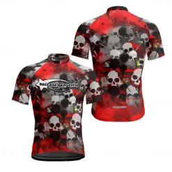 Men's Cycling Jersey Skull Short Sleeve Bike Tee Tshirt Jersey with 3 Rear Pockets Mountain Bike MTB Quick Dry Anatomic Design Wicking Breathable Sports Violet Dark Purple Red Clothing Apparel