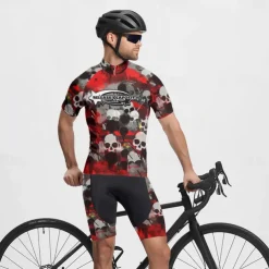 Men's Cycling Jersey Skull Short Sleeve Bike Tee Tshirt Jersey with 3 Rear Pockets Mountain Bike MTB Quick Dry Anatomic Design Wicking Breathable Sports Violet Dark Purple Red Clothing Apparel