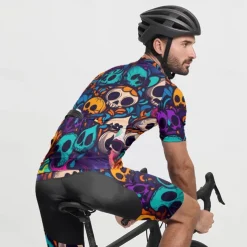 Men's Cycling Jersey Skull Short Sleeve Bike Tee Tshirt Jersey with 3 Rear Pockets Mountain Bike MTB Quick Dry Anatomic Design Wicking Breathable Sports Violet Dark Purple Red Clothing Apparel