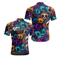 Men's Cycling Jersey Skull Short Sleeve Bike Tee Tshirt Jersey with 3 Rear Pockets Mountain Bike MTB Quick Dry Anatomic Design Wicking Breathable Sports Violet Dark Purple Red Clothing Apparel