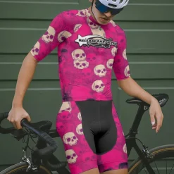 Men's Cycling Jersey Skull Short Sleeve Bike Tee Tshirt Jersey with 3 Rear Pockets Mountain Bike MTB Quick Dry Anatomic Design Wicking Breathable Sports Violet Dark Purple Red Clothing Apparel