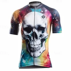 Men's Cycling Jersey Skull Funny Short Sleeve Bike Jersey Top with 3 Rear Pockets Mountain Bike MTB Road Bike Cycling Quick Dry Reflective Strips Back Pocket Moisture Wicking Sports Black Grey