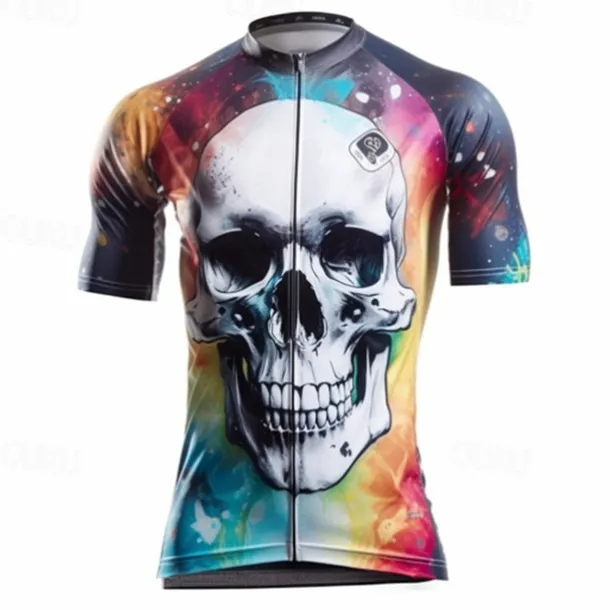 Men's Cycling Jersey Skull Funny Short Sleeve Bike Jersey Top with 3 Rear Pockets Mountain Bike MTB Road Bike Cycling Quick Dry Reflective Strips Back Pocket Moisture Wicking Sports Black Grey