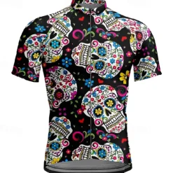 Men&#039;s Cycling Jersey Skull Short Sleeve Bike Tee Tshirt Jersey with 3 Rear Pockets Mountain Bike MTB Quick Dry Anatomic Design Wicking Breathable Sports Black Clothing Apparel