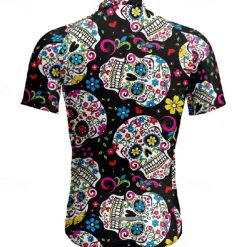 Men's Cycling Jersey Skull Short Sleeve Bike Tee Tshirt Jersey with 3 Rear Pockets Mountain Bike MTB Quick Dry Anatomic Design Wicking Breathable Sports Black Clothing Apparel