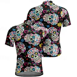 Men's Cycling Jersey Skull Short Sleeve Bike Tee Tshirt Jersey with 3 Rear Pockets Mountain Bike MTB Quick Dry Anatomic Design Wicking Breathable Sports Black Clothing Apparel