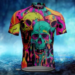 Men&#039;s Cycling Jersey Skull Short Sleeve Bike Tee Tshirt Jersey with 3 Rear Pockets Mountain Bike MTB Quick Dry Anatomic Design Wicking Breathable Sports Yellow Blue Purple Clothing Apparel