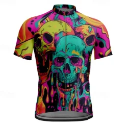 Men's Cycling Jersey Skull Short Sleeve Bike Tee Tshirt Jersey with 3 Rear Pockets Mountain Bike MTB Quick Dry Anatomic Design Wicking Breathable Sports Yellow Blue Purple Clothing Apparel