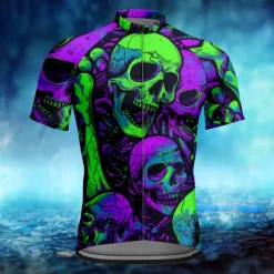 Men's Cycling Jersey Skull Short Sleeve Bike Tee Tshirt Jersey with 3 Rear Pockets Mountain Bike MTB Quick Dry Anatomic Design Wicking Breathable Sports Yellow Blue Purple Clothing Apparel