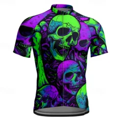 Men's Cycling Jersey Skull Short Sleeve Bike Tee Tshirt Jersey with 3 Rear Pockets Mountain Bike MTB Quick Dry Anatomic Design Wicking Breathable Sports Yellow Blue Purple Clothing Apparel