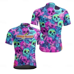 Men&#039;s Cycling Jersey Skull Short Sleeve Bike Tee Tshirt Jersey with 3 Rear Pockets Mountain Bike MTB Quick Dry Anatomic Design Wicking Breathable Sports Dark Purple Blue Purple Clothing Apparel
