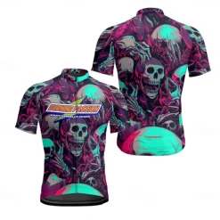 Men&#039;s Cycling Jersey Skull Short Sleeve Bike Tee Tshirt Jersey with 3 Rear Pockets Mountain Bike MTB Quick Dry Anatomic Design Wicking Breathable Sports Dark Purple Blue Purple Clothing Apparel