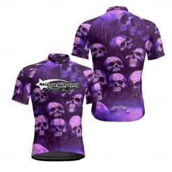 Men&#039;s Cycling Jersey Skull Short Sleeve Bike Tee Tshirt Jersey with 3 Rear Pockets Mountain Bike MTB Quick Dry Anatomic Design Wicking Breathable Sports Violet Black Dark Purple Clothing Apparel