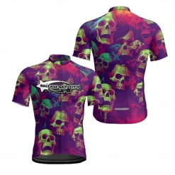 Men&#039;s Cycling Jersey Skull Short Sleeve Bike Tee Tshirt Jersey with 3 Rear Pockets Mountain Bike MTB Quick Dry Anatomic Design Wicking Breathable Sports Violet Black Dark Purple Clothing Apparel