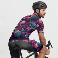 Men's Cycling Jersey Skull Short Sleeve Bike Tee Tshirt Jersey with 3 Rear Pockets Mountain Bike MTB Quick Dry Anatomic Design Wicking Breathable Sports Violet Black Dark Purple Clothing Apparel