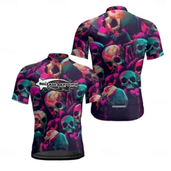 Men's Cycling Jersey Skull Short Sleeve Bike Tee Tshirt Jersey with 3 Rear Pockets Mountain Bike MTB Quick Dry Anatomic Design Wicking Breathable Sports Violet Black Dark Purple Clothing Apparel
