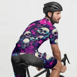 Men's Cycling Jersey Skull Short Sleeve Bike Tee Tshirt Jersey with 3 Rear Pockets Mountain Bike MTB Quick Dry Anatomic Design Wicking Breathable Sports Violet Black Dark Purple Clothing Apparel