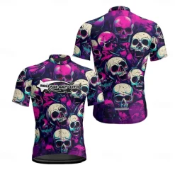 Men's Cycling Jersey Skull Short Sleeve Bike Tee Tshirt Jersey with 3 Rear Pockets Mountain Bike MTB Quick Dry Anatomic Design Wicking Breathable Sports Violet Black Dark Purple Clothing Apparel