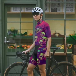 Men's Cycling Jersey Skull Short Sleeve Bike Tee Tshirt Jersey with 3 Rear Pockets Mountain Bike MTB Quick Dry Anatomic Design Wicking Breathable Sports Violet Black Dark Purple Clothing Apparel