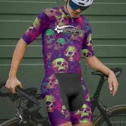 Men's Cycling Jersey Skull Short Sleeve Bike Tee Tshirt Jersey with 3 Rear Pockets Mountain Bike MTB Quick Dry Anatomic Design Wicking Breathable Sports Violet Black Dark Purple Clothing Apparel