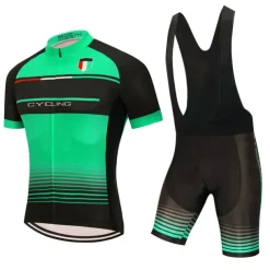 Men's Cycling Jersey with Bib Shorts Short Sleeve Mountain Bike MTB Road Bike Cycling Red Green Stripes Bike Clothing Suit 3D Pad Breathable Quick Dry Back Pocket Polyester Spandex Sports Stripes