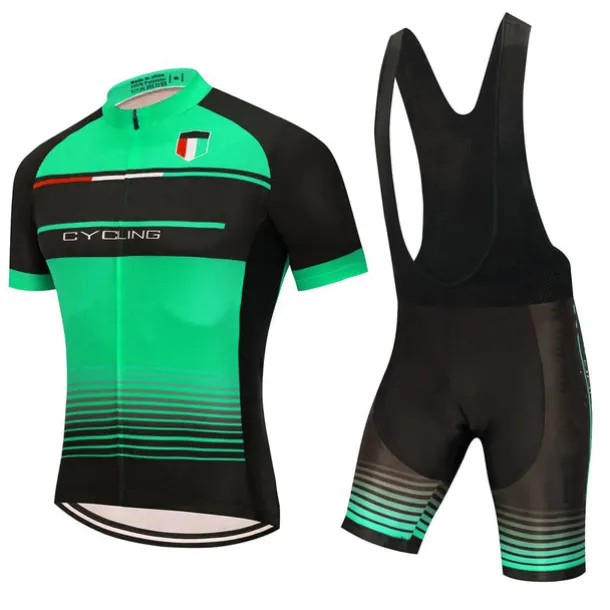 Men's Cycling Jersey with Bib Shorts Short Sleeve Mountain Bike MTB Road Bike Cycling Red Green Stripes Bike Clothing Suit 3D Pad Breathable Quick Dry Back Pocket Polyester Spandex Sports Stripes