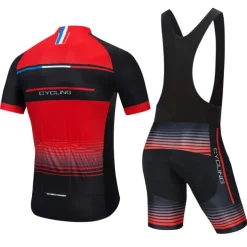 Men's Cycling Jersey with Bib Shorts Short Sleeve Mountain Bike MTB Road Bike Cycling Red Green Stripes Bike Clothing Suit 3D Pad Breathable Quick Dry Back Pocket Polyester Spandex Sports Stripes