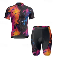 Men's Cycling Jersey with Shorts Graffiti Short Sleeve Bike Clothing Suit with 3 Rear Pockets Mountain Bike MTB Road Bike Cycling Front Zipper Sweat wicking Comfortable Breathable Sports Yellow Red