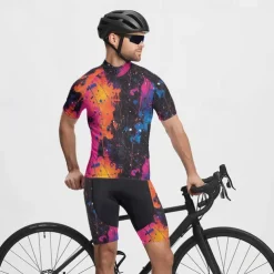 Men's Cycling Jersey with Shorts Graffiti Short Sleeve Bike Clothing Suit with 3 Rear Pockets Mountain Bike MTB Road Bike Cycling Front Zipper Sweat wicking Comfortable Breathable Sports Yellow Red