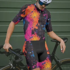 Men's Cycling Jersey with Shorts Graffiti Short Sleeve Bike Clothing Suit with 3 Rear Pockets Mountain Bike MTB Road Bike Cycling Front Zipper Sweat wicking Comfortable Breathable Sports Yellow Red