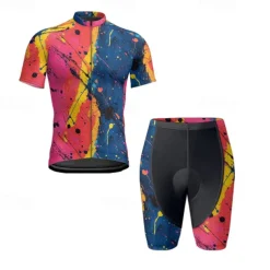 Men's Cycling Jersey with Shorts Graffiti Short Sleeve Bike Clothing Suit with 3 Rear Pockets Mountain Bike MTB Road Bike Cycling Front Zipper Sweat wicking Comfortable Breathable Sports Yellow Red