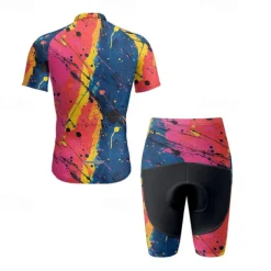 Men's Cycling Jersey with Shorts Graffiti Short Sleeve Bike Clothing Suit with 3 Rear Pockets Mountain Bike MTB Road Bike Cycling Front Zipper Sweat wicking Comfortable Breathable Sports Yellow Red