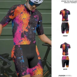 Men's Cycling Jersey with Shorts Graffiti Short Sleeve Bike Clothing Suit with 3 Rear Pockets Mountain Bike MTB Road Bike Cycling Front Zipper Sweat wicking Comfortable Breathable Sports Yellow Red