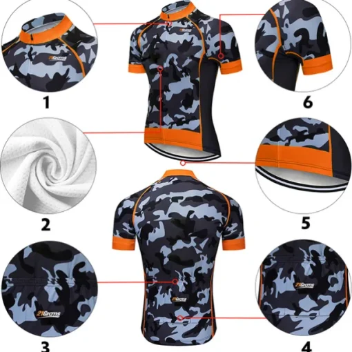 Men's Cycling Jersey with Bib Shorts Short Sleeve Mountain Bike MTB Road Bike Cycling Black White Red Patchwork Camo / Camouflage Bike Clothing Suit UV Resistant 3D Pad Breathable Quick Dry Back