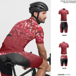 Men's Cycling Jersey with Shorts Geometric Short Sleeve Bike Clothing Suit with 3 Rear Pockets Mountain Bike MTB Road Bike Cycling Front Zipper Sweat wicking Comfortable Breathable Sports Black Red