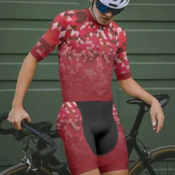 Men's Cycling Jersey with Shorts Geometric Short Sleeve Bike Clothing Suit with 3 Rear Pockets Mountain Bike MTB Road Bike Cycling Front Zipper Sweat wicking Comfortable Breathable Sports Black Red