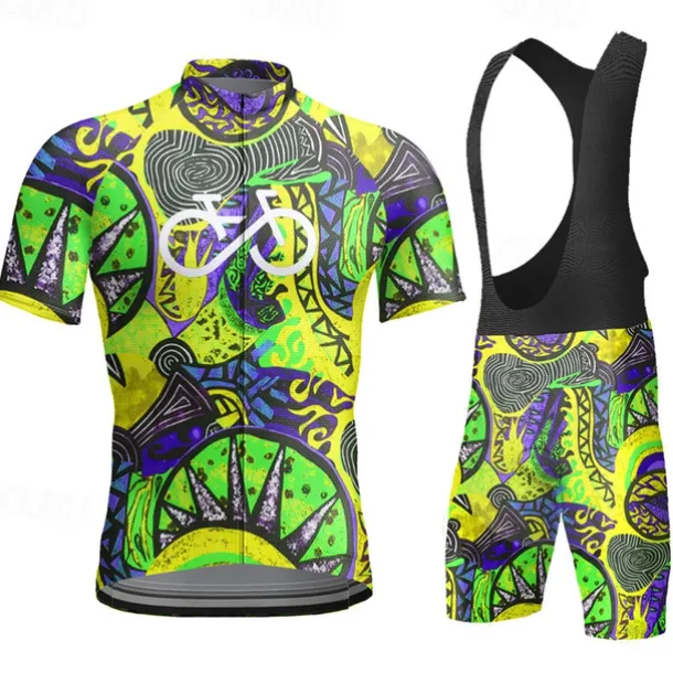 Men's Cycling Jersey with Bib Shorts Short Sleeve Mountain Bike MTB Road Bike Cycling Yellow Red Sky Blue Graphic Bike Clothing Suit 3D Pad Breathable Quick Dry Back Pocket Polyester Spandex Sports