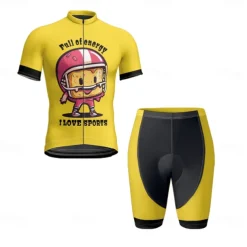 Men's Cycling Jersey with Shorts Cartoon Short Sleeve Bike Clothing Suit with 3 Rear Pockets Mountain Bike MTB Road Bike Cycling Front Zipper Sweat wicking Comfortable Breathable Sports White Yellow